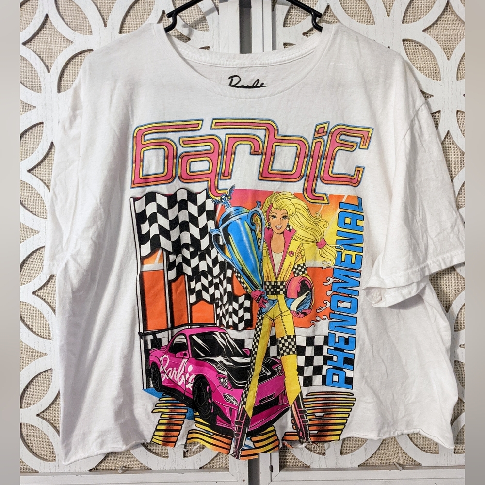 Barbie Racing Retro Graphic Cropped Tshirt Adult XL‎